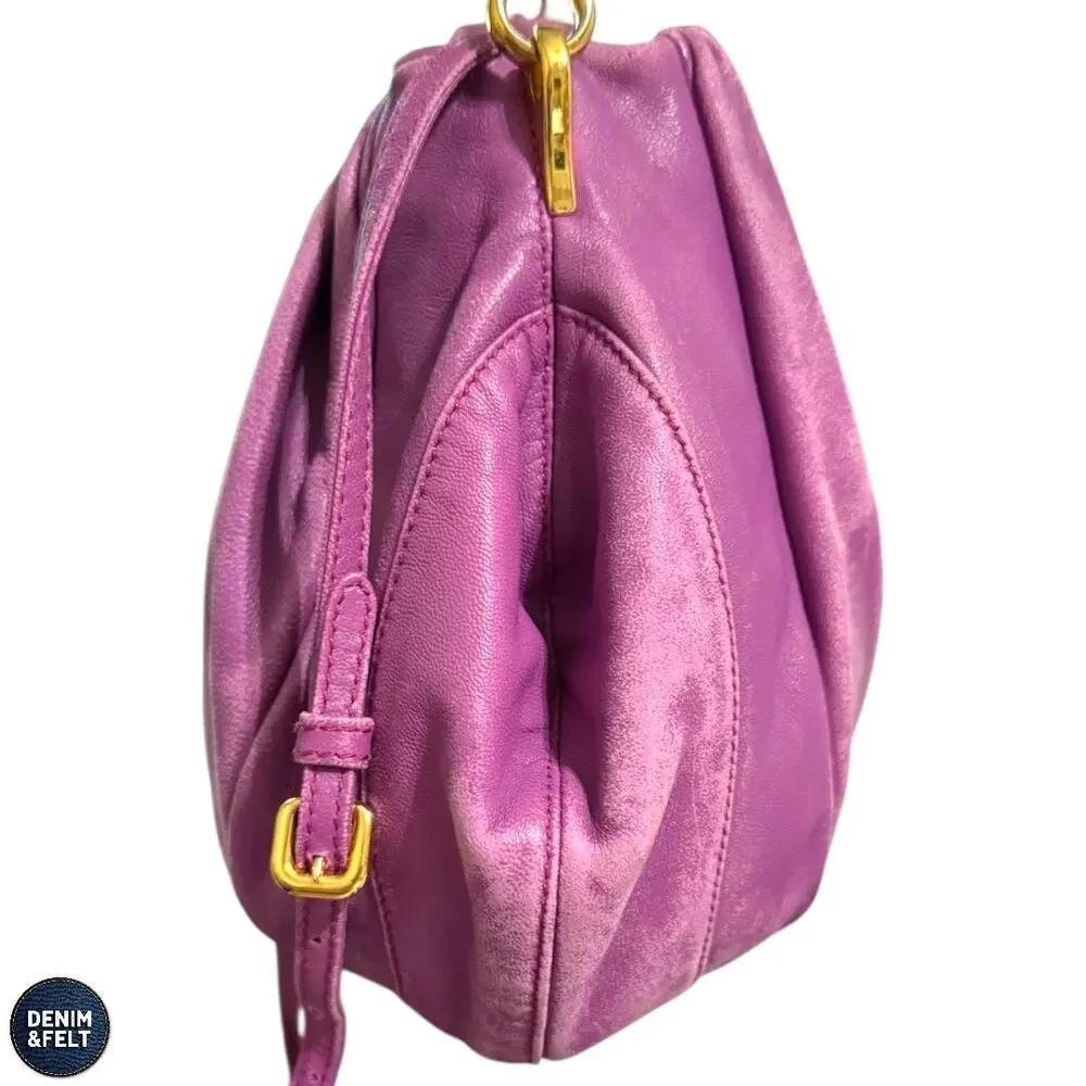 Prada Purple Leather Pleated Shoulder Bag Gold Hardware Slouchy‎ Hobo Purse Luxe